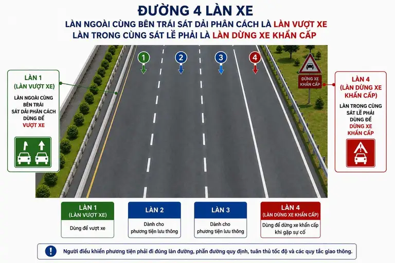 Phương án thí điểm làn vượt xe trên cao tốc. (Ảnh Cục CSGT)