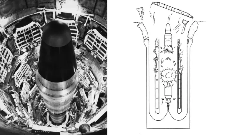 Tên lửa Titan II trong giếng phóng và mô phỏng vụ nổ tại căn cứ Little Rock. Ảnh: Popular Mechanics