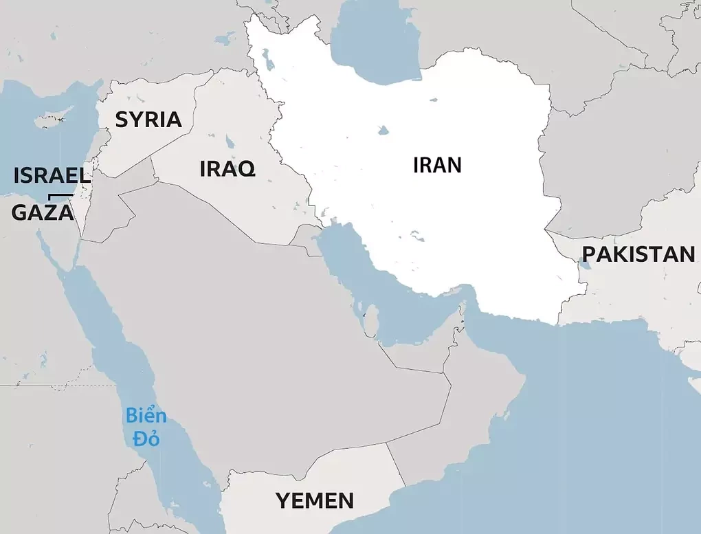 Vị trí Iran và Israel. Đồ họa: BBC