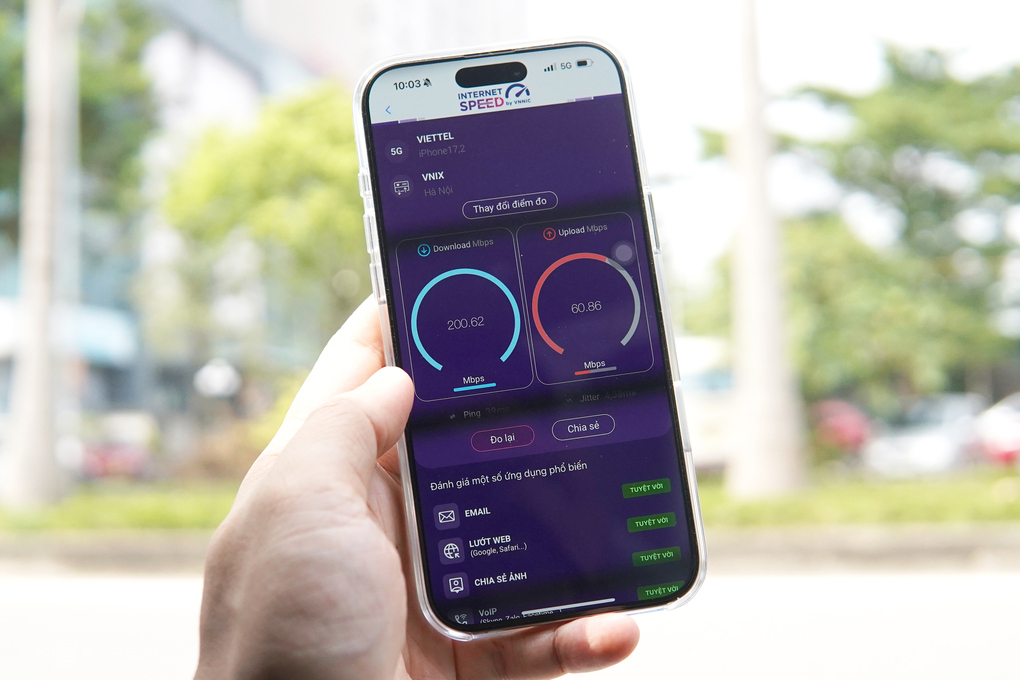 Đo tốc độ mạng 5G bằng ứng dụng i-Speed, năm 2024. Ảnh: Lưu Quý